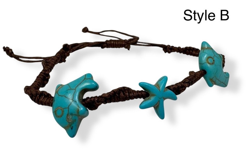 Handmade Dolphin Starfish Bracelet – Turquoise Aqua Beads | Unisex Beach Jewelry gallery