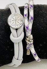 Rustic Cuff Sterling Silver .925 Paracord & Gray Leather Bracelet Set 2 Pc