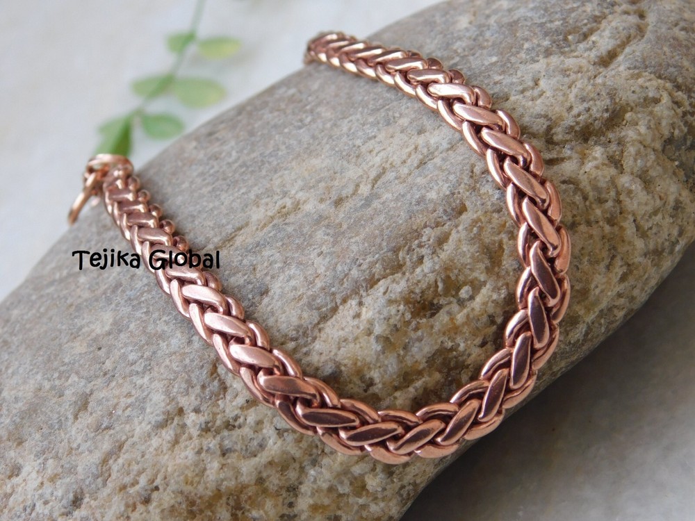 Pure Solid Copper Bracelet Arthritis Antique Chain Link Rider 6 mm Bracelet,