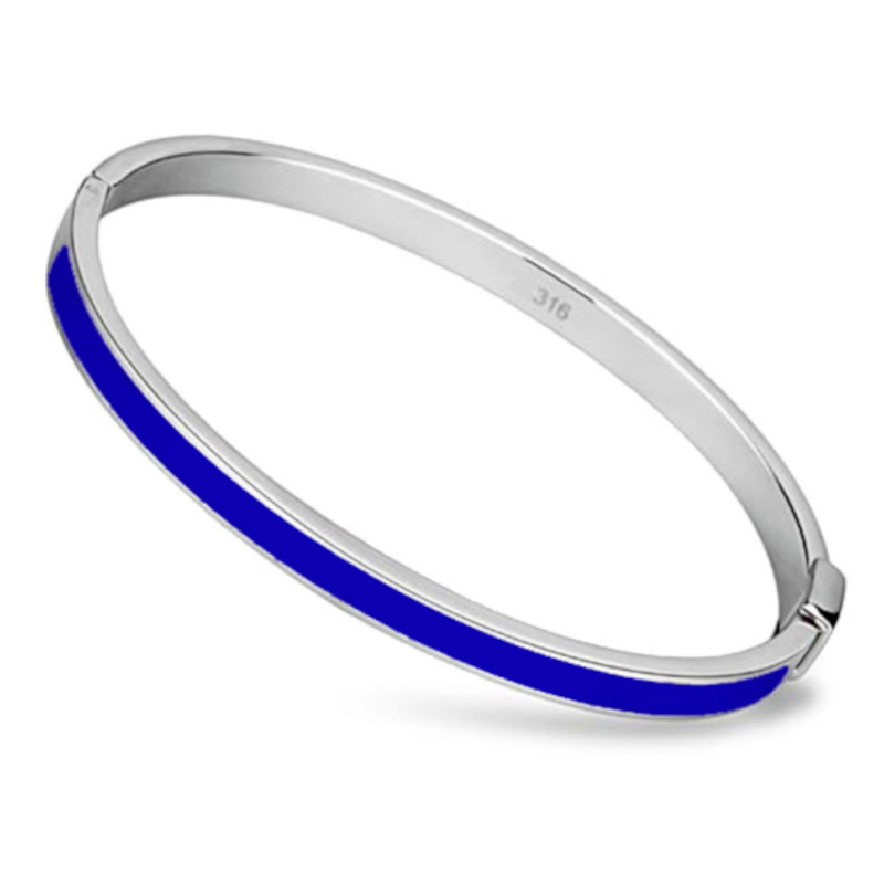 Thin Blue Line Bangle Stainless Steel with Blue Epoxy Stripe Back the Police gallery