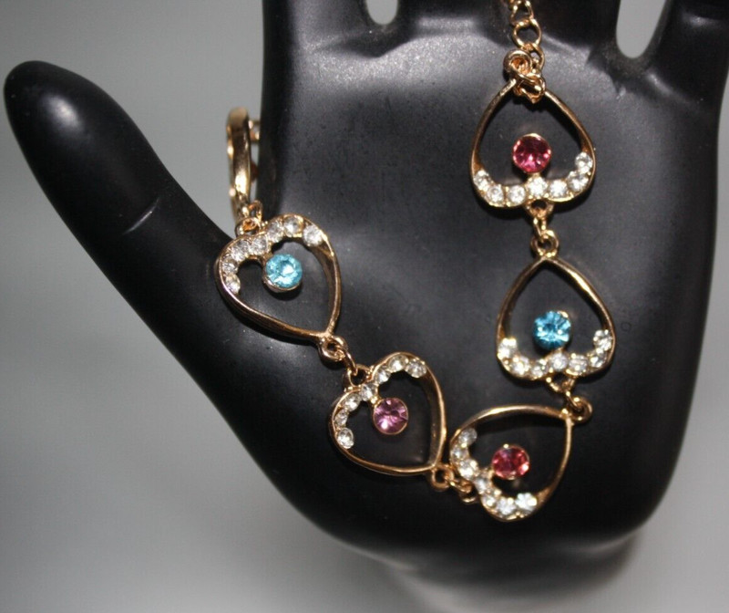Colorful Rhinestone Heart Bracelet Gold Women's Fashion Jewelry Love Beauty New gallery