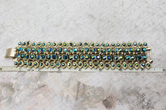 Wide 4 Row Vintage Style Silver Tone Blue Aurora Borealis Crystals Bracelet