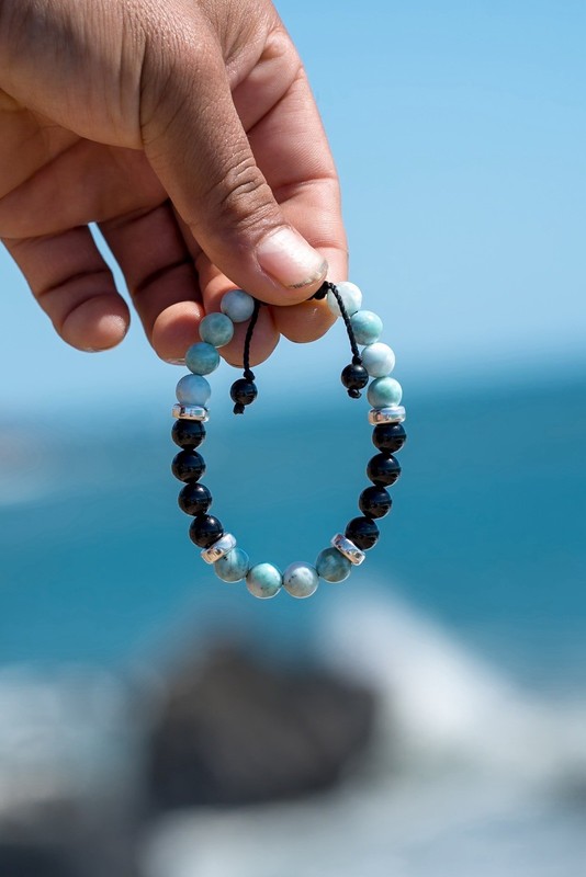 BLUE LARIMAR - BLACK TOURMALINE BRACELET , STERLING SILVER 925 gallery