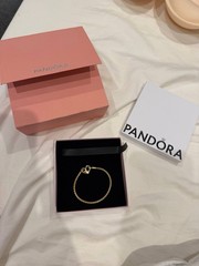 PANDORA Gold Snake Chain Bracelet Heart Shape Lobster Closure Love Theme