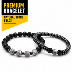 2PCS Magnetic Hematite Bead Bracelet Set Men Women Energy Therapy Jewelry