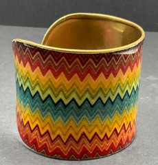 Handcrafted Chevron Multicolor Gold tone Cuff Bangle Bracelet