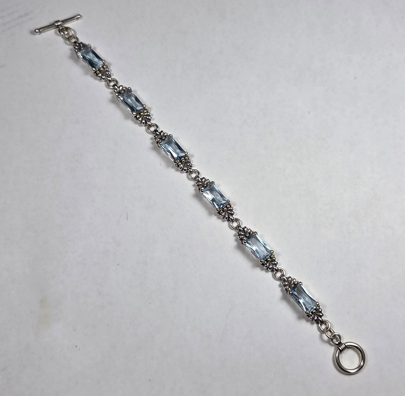 Sterling Silver Sky Blue Rectangular Stones w/ Brass Caviar Accents Toggle Clasp gallery