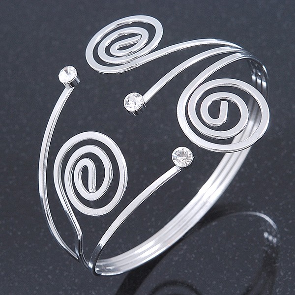 Swirl, Diamante Upper Arm, Armlet Bracelet In Silver Tone - 27cm L - Adjustable gallery