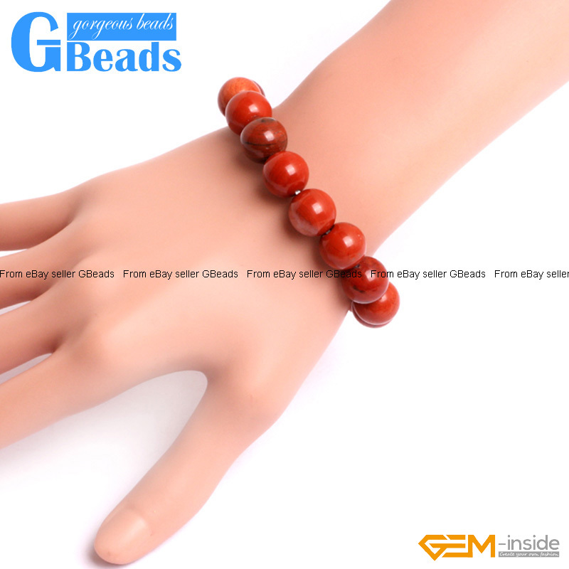 Natural Stone Red Jasper Beaded Stretchy Bracelet 7" Free Shipping Handmade gallery