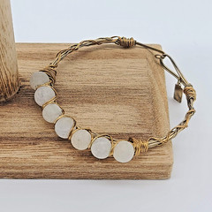 Canvas Gold Wire Wrapped & Opaue White Crackled Glass Beaded Bangle Bracelet
