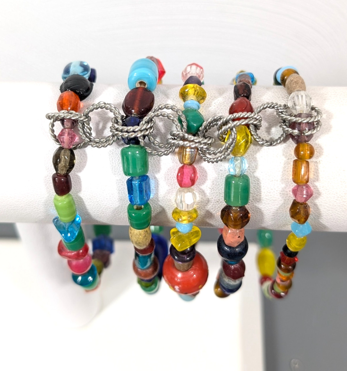 Colorful Glass Multi Strand Chain Link Stacking Bracelet 7 in Boho Coastal Chic gallery