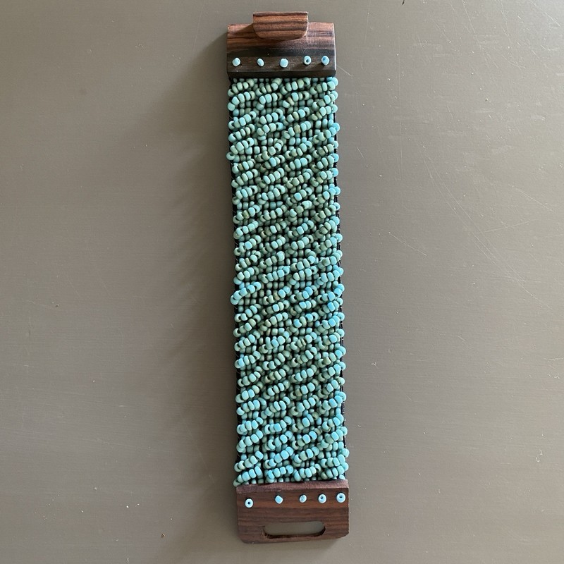 Turquoise Blue Glass Seed Bead Wood Stretch Bracelet Boho 4.5 cm Wide 21 cm Long gallery