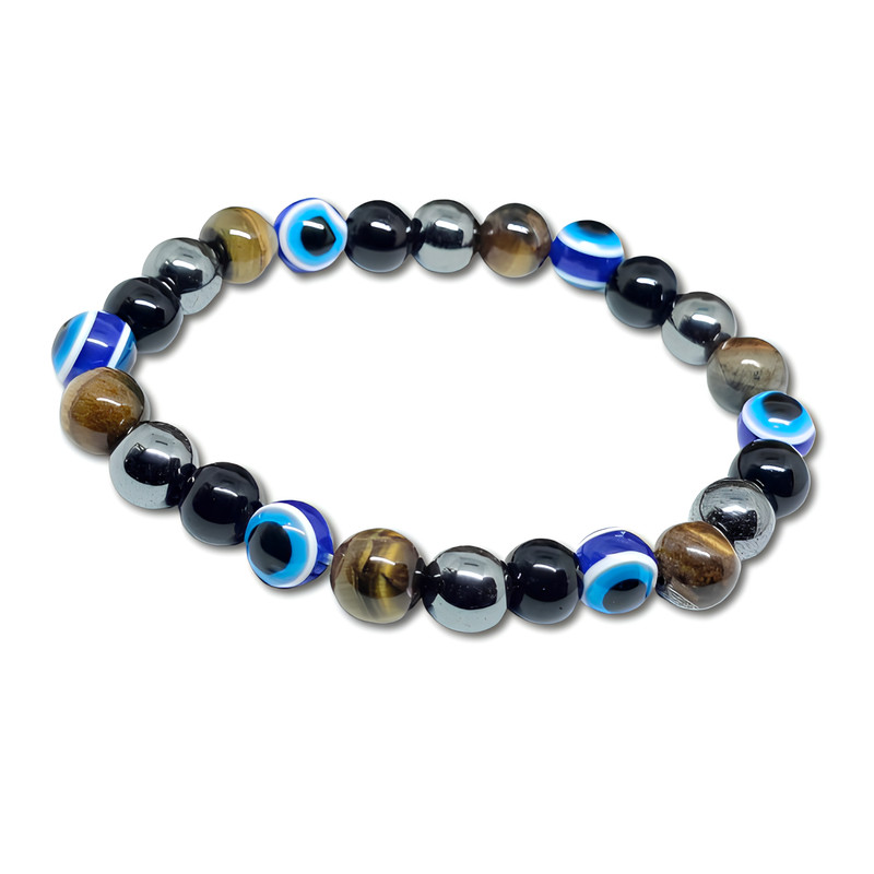 Evil Eye Protection Bracelet Hematite Obsidian Tigers Eye Gemstone Jewellery gallery