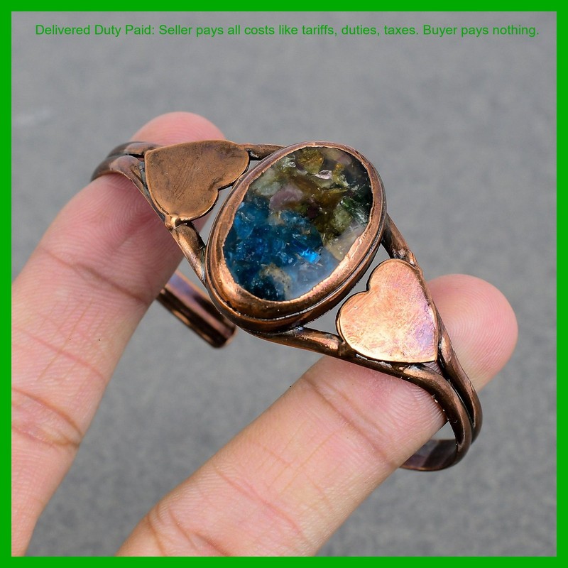 Copper Natural Watermelon Tourmaline Artisan Electroformed Heart Trendy Bangle gallery