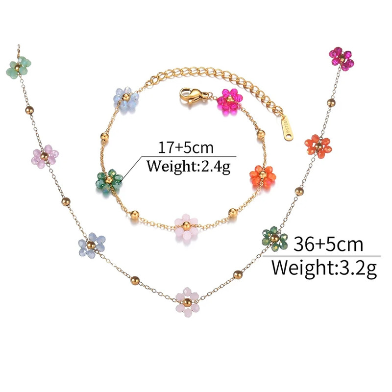 Colorful Artificial Crystal Flower Necklace Bracelet for Women Girl Stainless St gallery