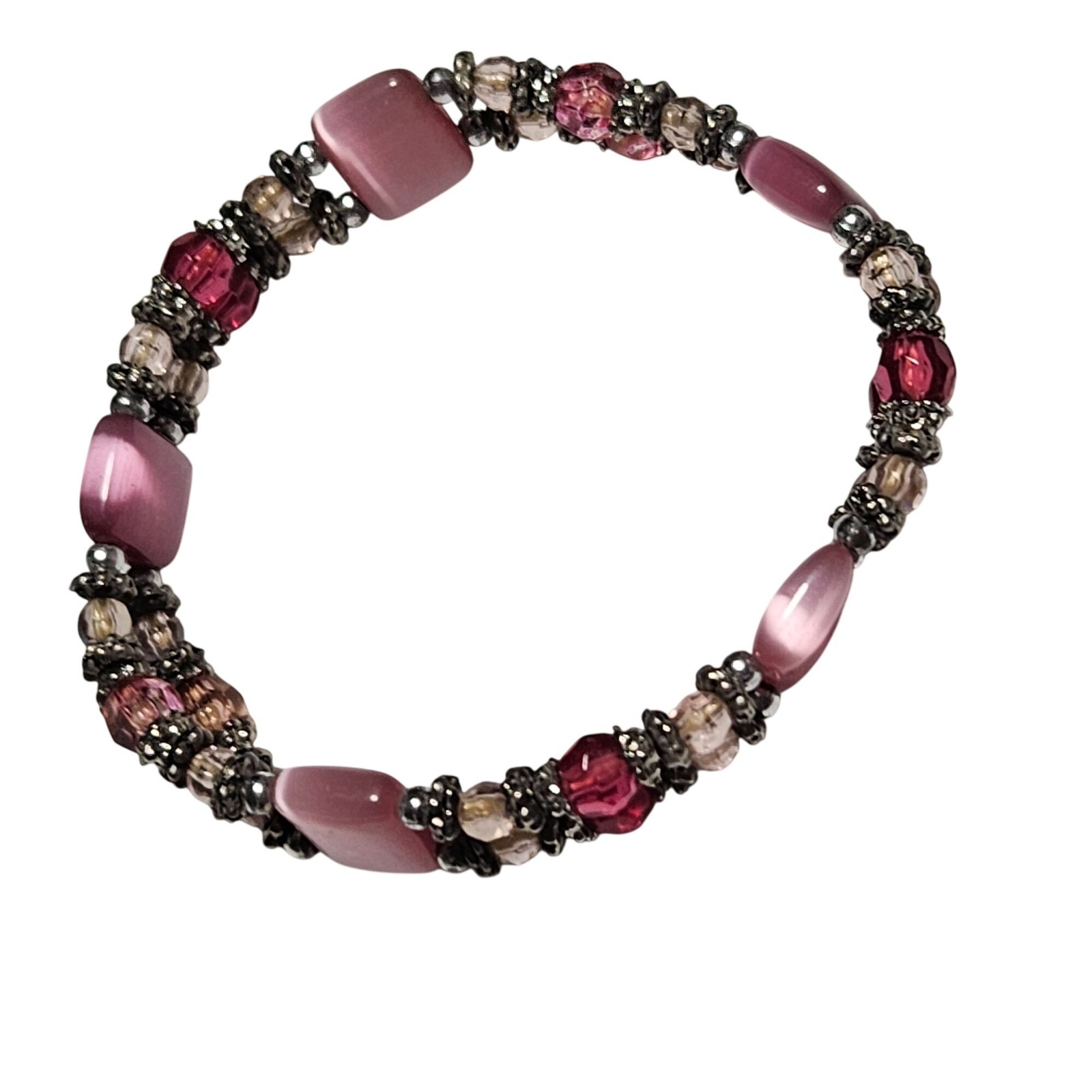 Elegant Pink Silver Beaded Stretch Bracelet Classic Fashion Jewelry Women gallery