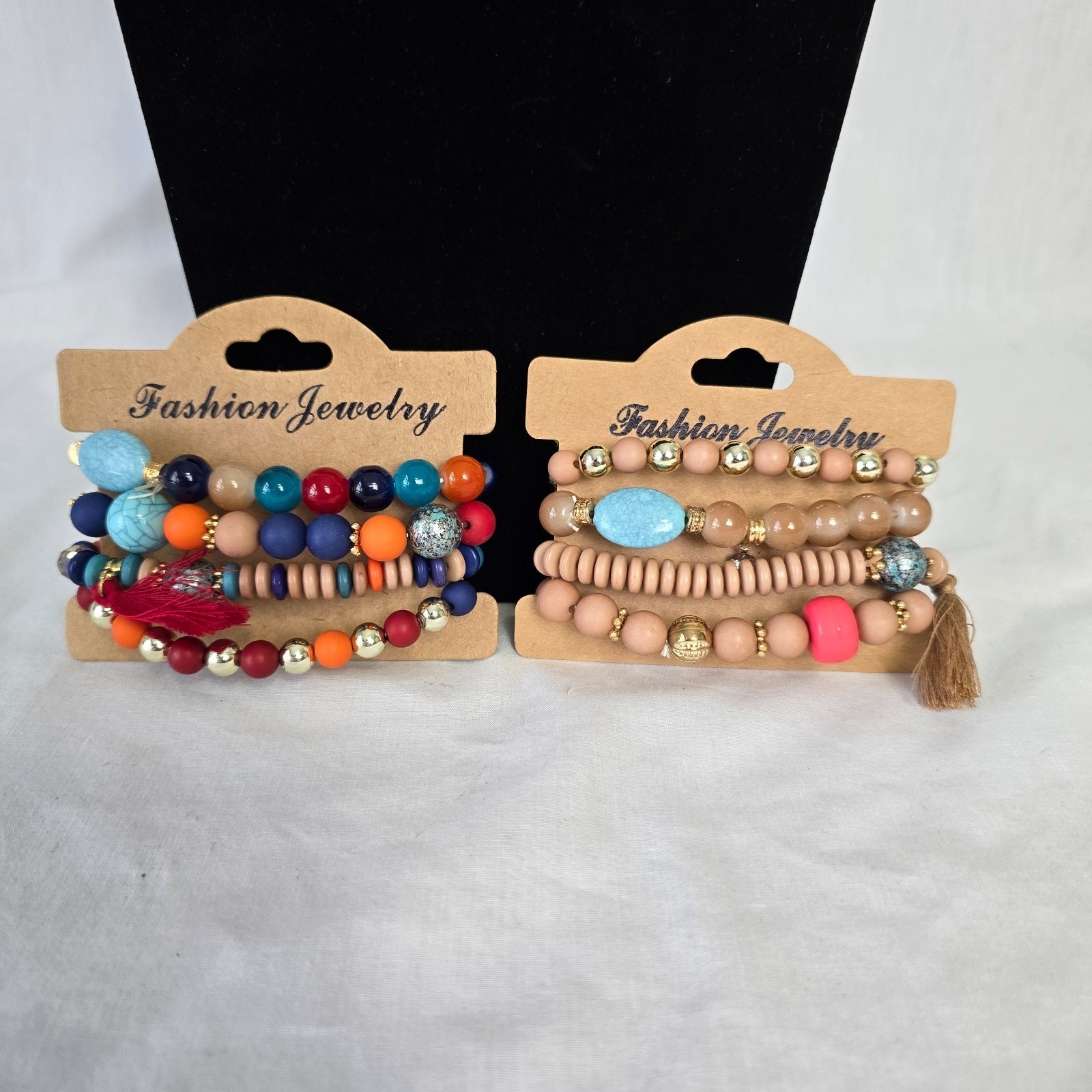 Beaded Stackable Bracelets 2 Sets, 4 Bracelets in Each Set 7" - 7.5" gallery