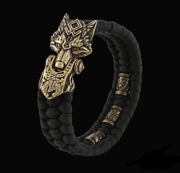Viking Wolf Punk Rock Wristband Bracelets Men's Handmade Cord Bead Biker Jewelry gallery