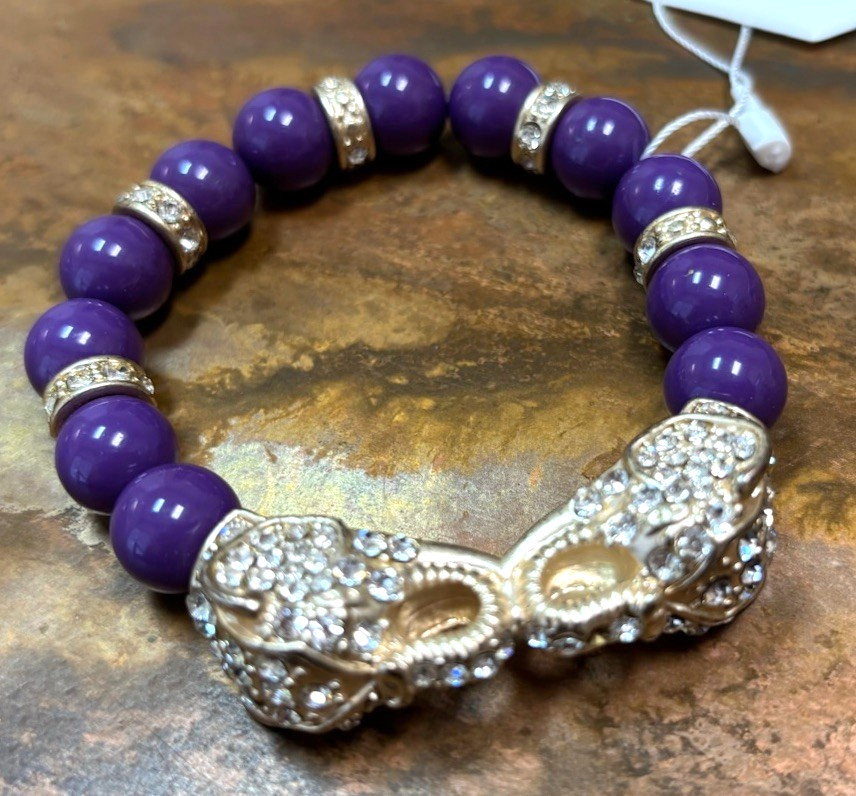 Beautiful Elephant Deep Purple Bead Stretch Bracelet Crystals One Size Fits Most gallery