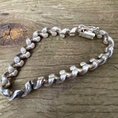 Milier Italy 925 Sterling Silver Twisted Link Bracelet Modernist Box Clasp 925
