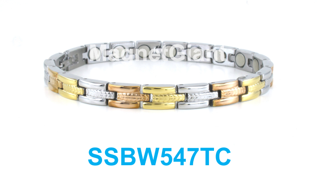 3 Tone - Women magnetic stainless steel link bracelet for health & beauty 547TC gallery