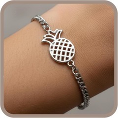 Stainless Steel Hawaiian Pineapple Handmade Adjustable Tropical Charm Bracelet