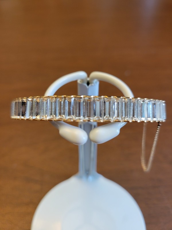 Michael Kors Gold Tone Hinged Bangle Bracelet With Baguette Stones - SPARKLY!! gallery