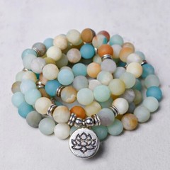 Amazonite 108 Mala Beads Praying Healing Meditation Yoga Women Men Bracelet Gift