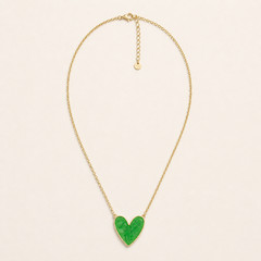 Green Enamel Heart Necklace Gold Tarnish Free Hypoallergenic Colorful