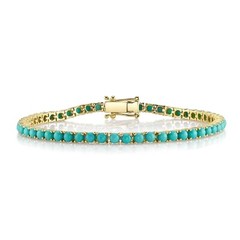 Natural Turquoise Tennis Bracelet 18K Gold vermeil Handmade Fine Jewelry