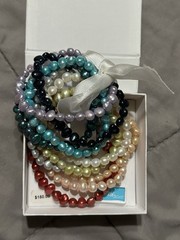 Set of 10 Cultured Fresh Water Dyed Multi Color Baroque Pearl Stretch Bracelets