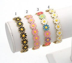 Colorful Daisy Flower Gold Adjustable Bracelet, Sku#X374
