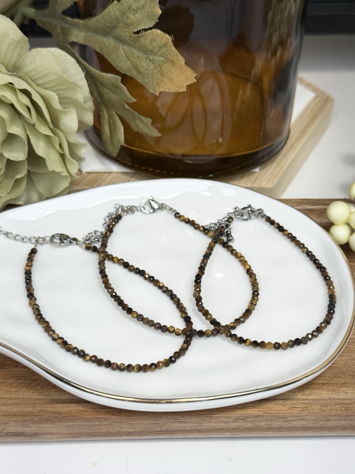 Tiger Eye Yellow Faceted 6 1/2IN Closure Twist Bead Bracelet 2.5MM Set of 3 gallery