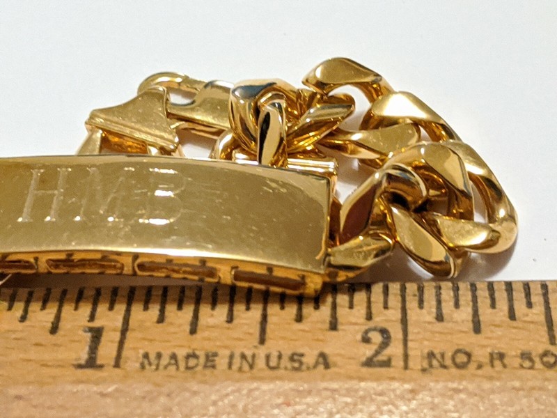 HEAVY GOLD ELECTROPLATE H M B ID BRACELET THE INITIALS LETTERS HMB LIND 14K HGE gallery