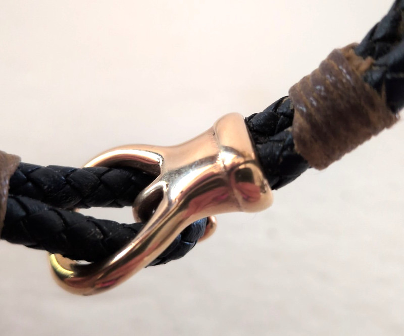 Braided Leather Bracelet Navy Blue Dark Copper Hook Clasp Brown Leather Banding gallery