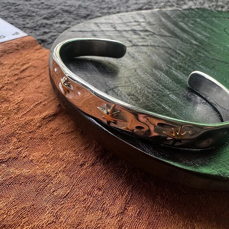 Stainless Steel Bangle Bracelet Gold Inlay Geometric Design Silver Gold gallery