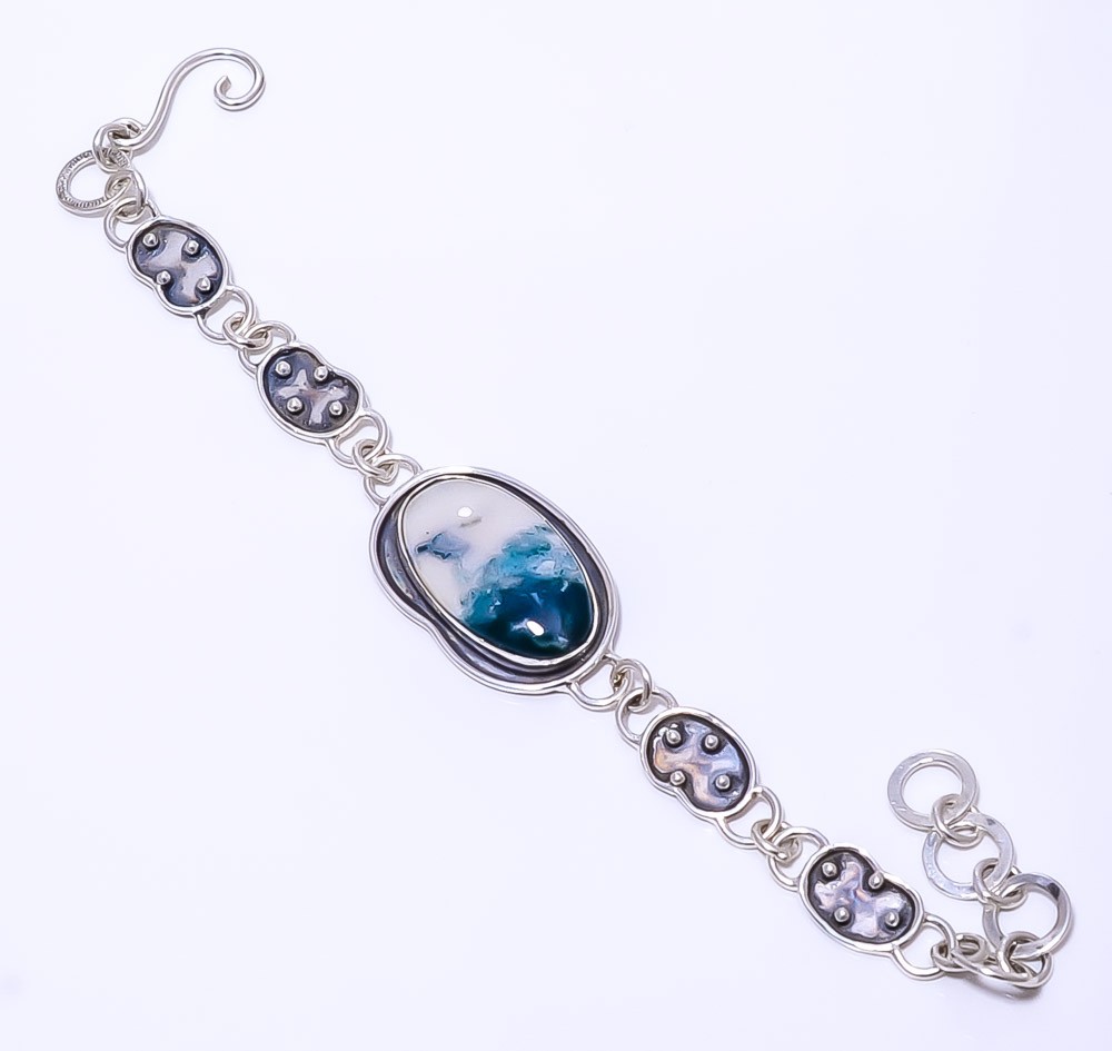 Moss Agate 925 Sterling Silver Handmade Bracelet 7.99" B92067264, Christmas Gift gallery