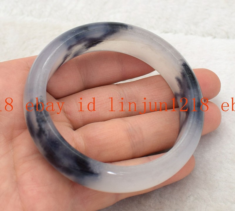 Natural White Black Jade Gemstone Bangle Bracelet 56-62mm Jewelry gallery