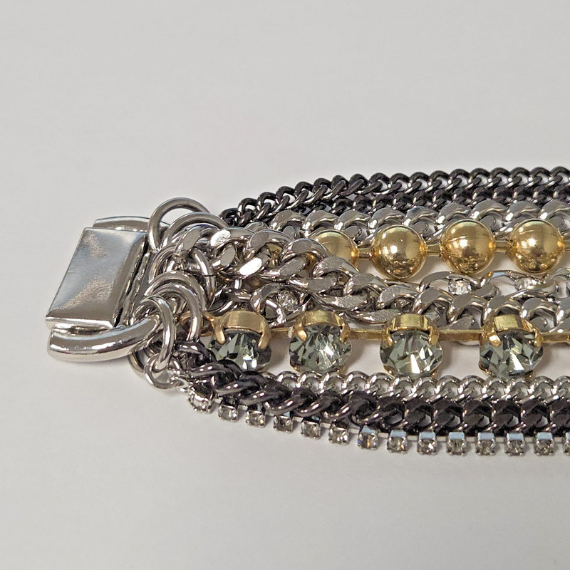 Doncaster Mixed Metal Crystal Multi Chain Chunky Bracelet Silver and Gold Tone gallery