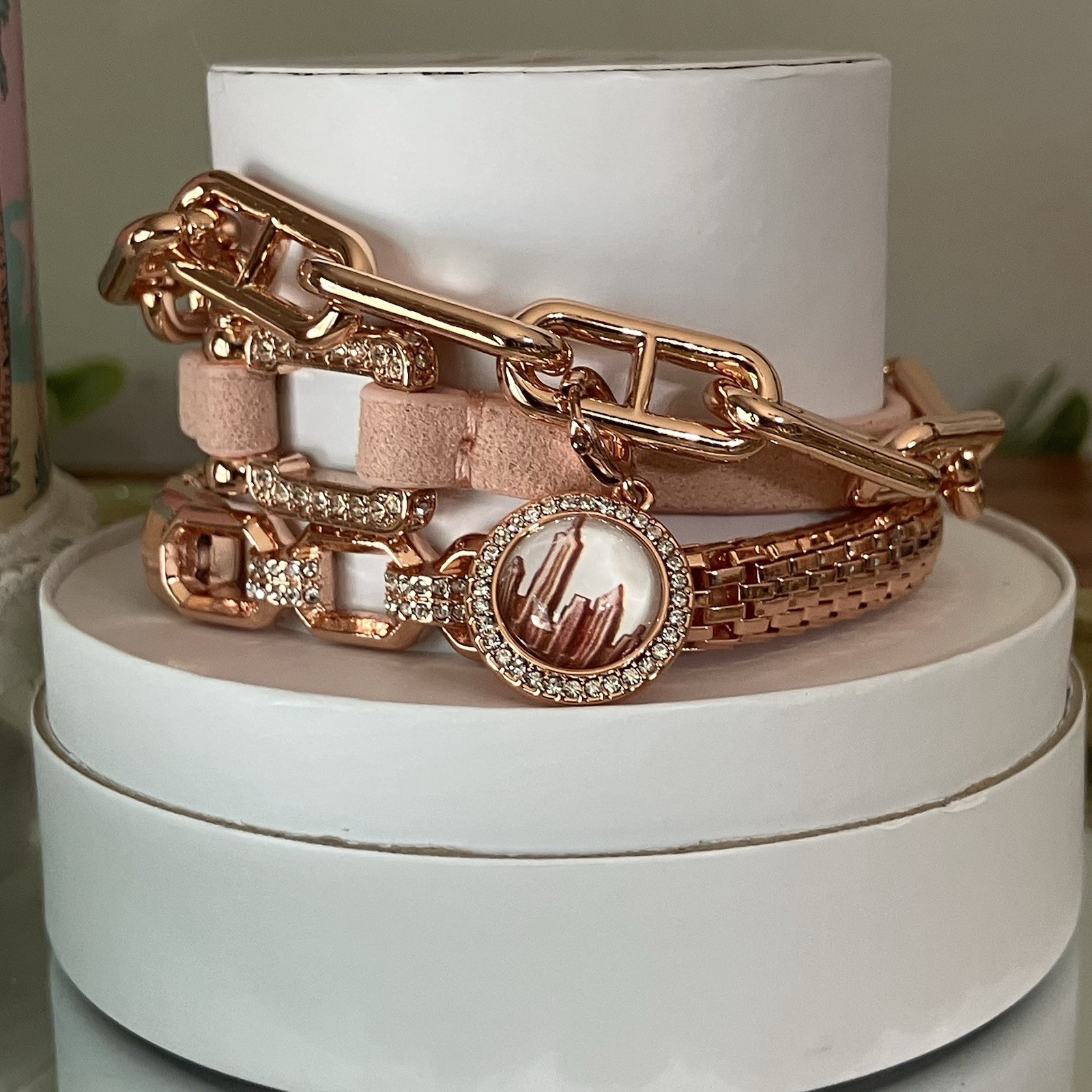 Bomb Party Summer Stacks 2026 GOLDEN AVENUE NYC Skyline Charm Bracelets on Rose gallery