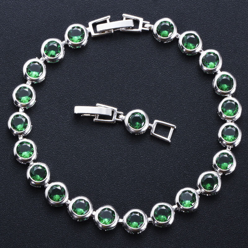 Round Rainbow Cubic Zirconia Silver Plated Tennis Bracelet Women Wedding Jewelry gallery