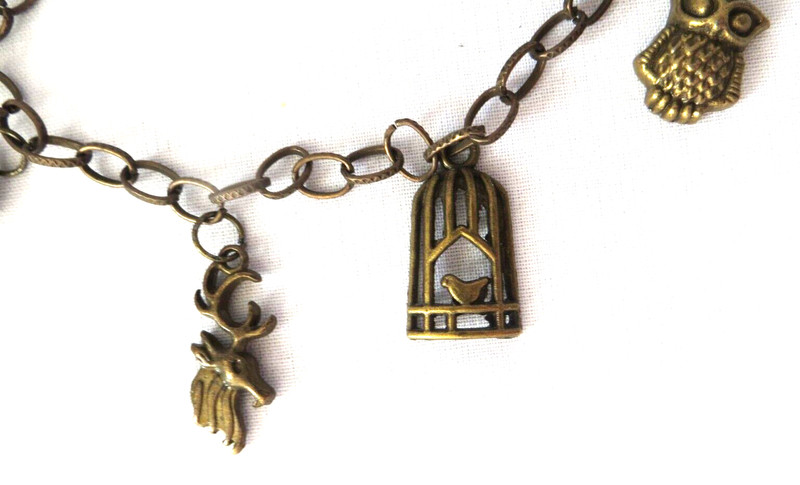 VINTAGE BAVARIAN GOTH CHARM BRACELET CASTLE WOLF DRAGON OWL SNAKE STAG CHARMS gallery