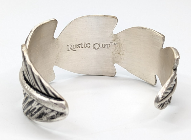 Rustic Cuff Textured Silver Tone Feather Boho 1 1/8" Wide Cuff Bracelet gallery