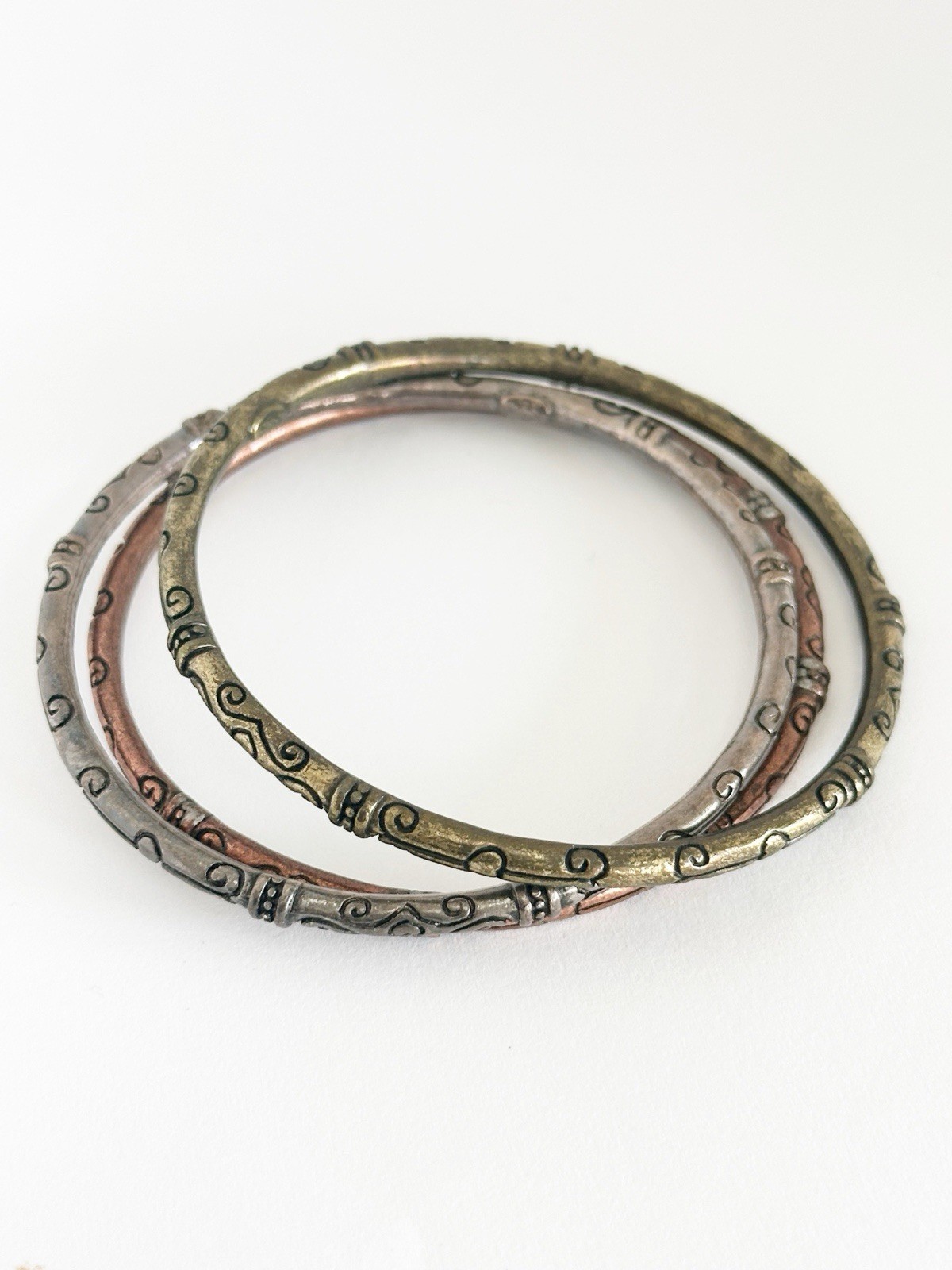 PREMIER DESIGNS Bangle Bracelet Lot THREE AMIGAS Brass Silver and Copper Tones gallery