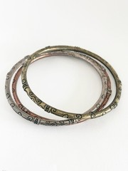 PREMIER DESIGNS Bangle Bracelet Lot THREE AMIGAS Brass Silver and Copper Tones