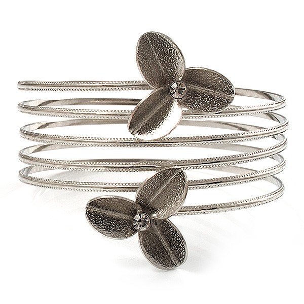 Crystal Flower Upper Arm Bracelet In Silver Tone gallery