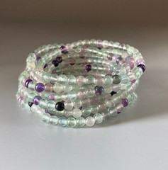 Rainbow Fluorite Bracelet 4mm Beaded Green Gemstone Stackable Bracelet 1pc