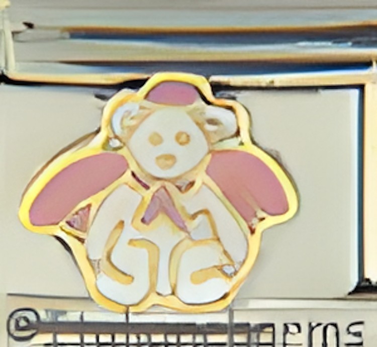 Pink Teddy Bear Wings Enamel 9mm Italian Charm Bracelet Baby Memorial Angel