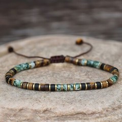 Green Spot Jasper & Tiger Eye Beads Healing Strength Women Men Crystal Bracelet