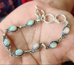 Ethiopian Opal Bracelet 925 Sterling Silver Women Bracelet Natural Gemstone MO*